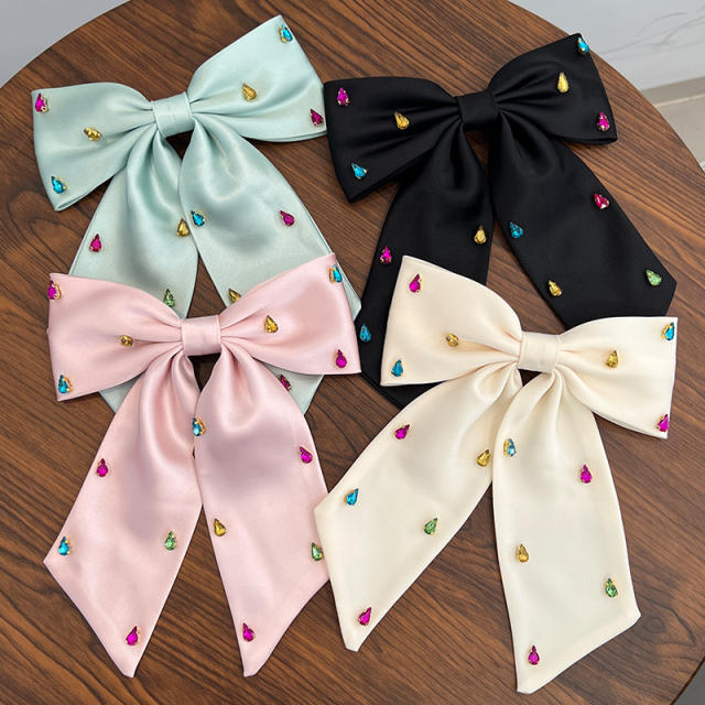 Delicate diamond plain color bow french barrette hair clips