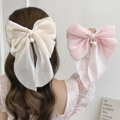 Pearl bead elegant bow french barrette hair clips
