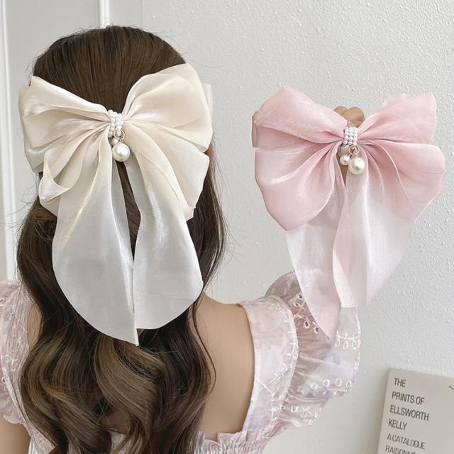 Pearl bead elegant bow french barrette hair clips