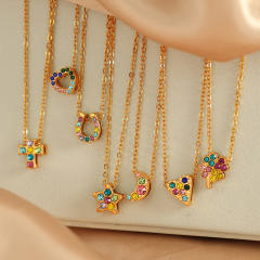 Sweet rainbow cz clover u shape pendant dainty stainless steel necklace