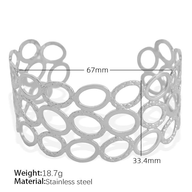 Punk trend hollow out chunky stainless  steel cuff bangle