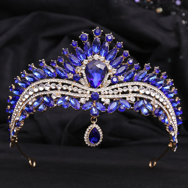 Delicate head drop colorful rhinestone luxury wedding hair crown