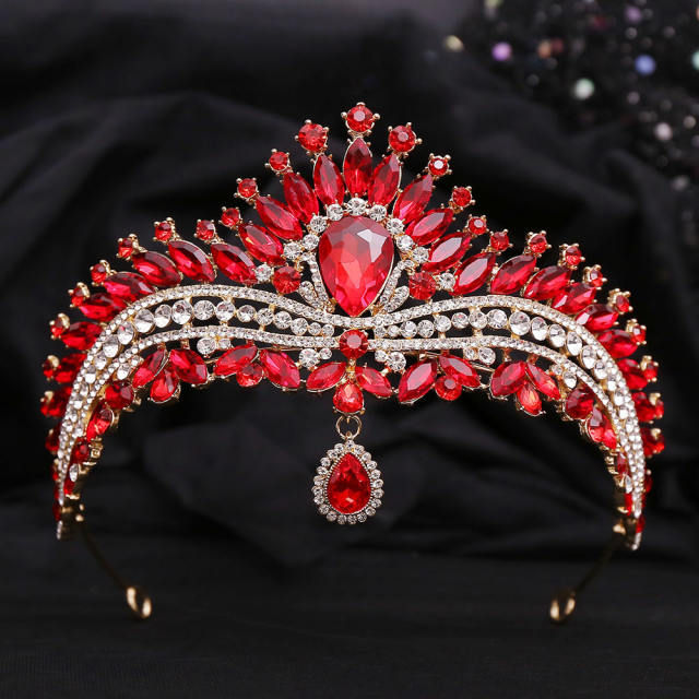 Delicate head drop colorful rhinestone luxury wedding hair crown