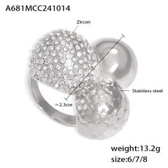 316l CHUNKY BALL diamond stainless steel finger rings