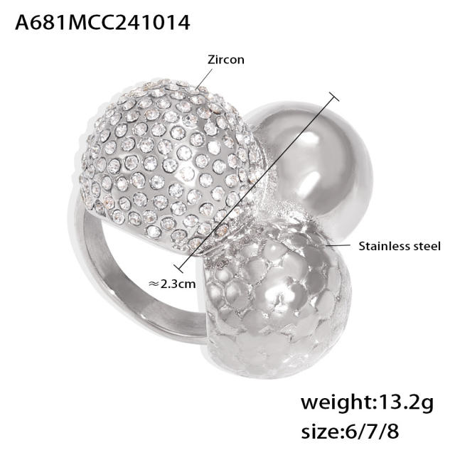 316l CHUNKY BALL diamond stainless steel finger rings