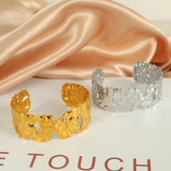Punk trend hollow out chunky stainless  steel cuff bangle