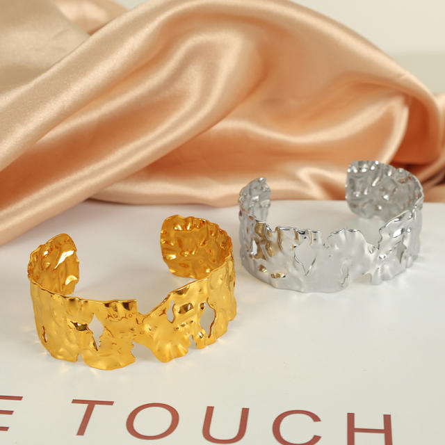 Punk trend hollow out chunky stainless  steel cuff bangle