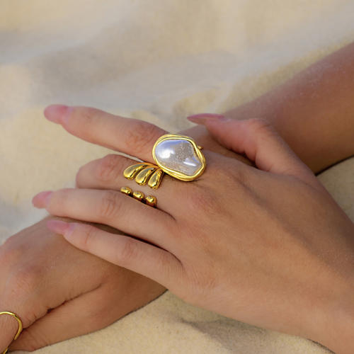 Chunky baroque pearl stainless steel finger rings