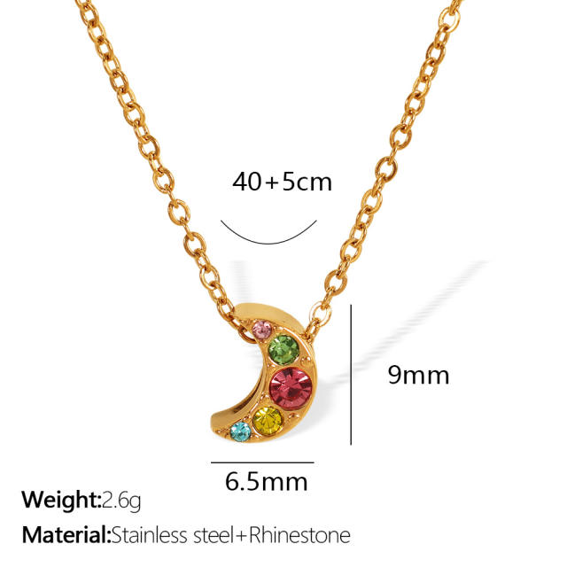 Sweet rainbow cz clover u shape pendant dainty stainless steel necklace