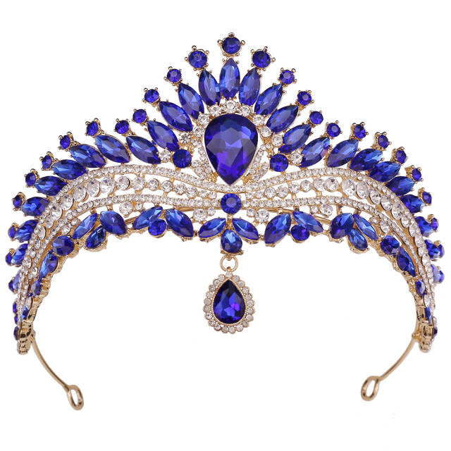 Delicate head drop colorful rhinestone luxury wedding hair crown