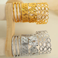 Punk trend hollow out chunky stainless  steel cuff bangle