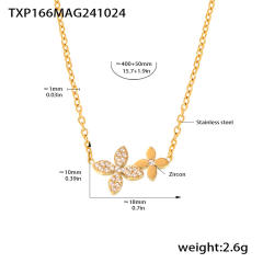 Dainty diamond clover stainless steel necklace bracelet set