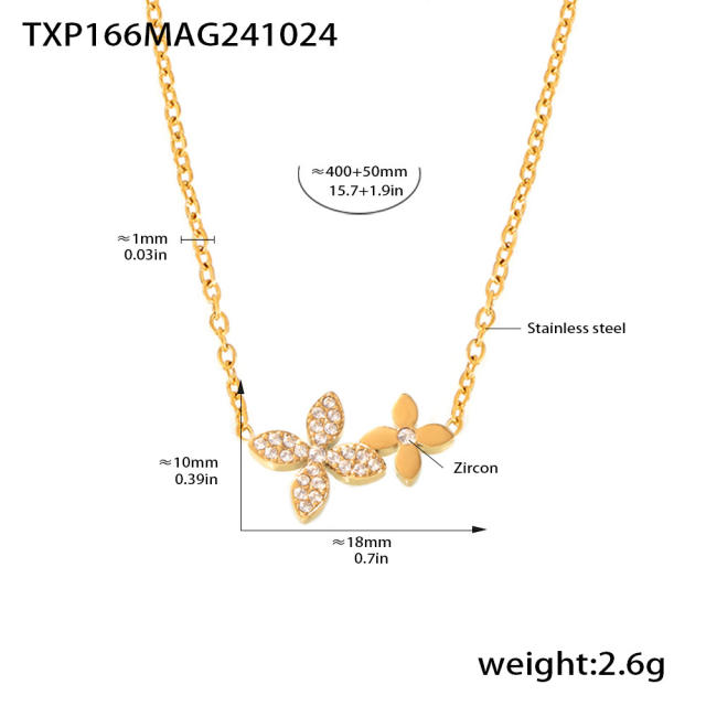 Dainty diamond clover stainless steel necklace bracelet set