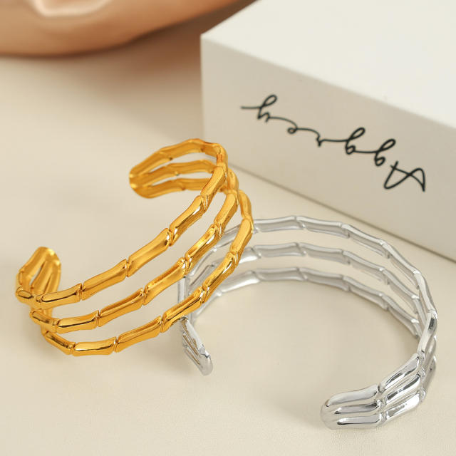 Punk trend hollow out chunky stainless  steel cuff bangle