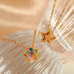 Sweet rainbow cz clover u shape pendant dainty stainless steel necklace