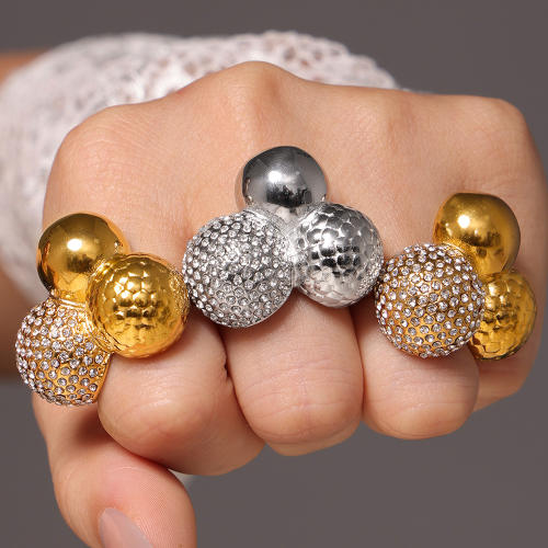 316l CHUNKY BALL diamond stainless steel finger rings