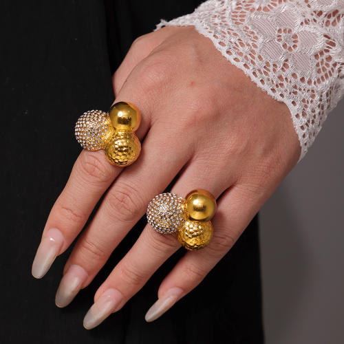 316l CHUNKY BALL diamond stainless steel finger rings