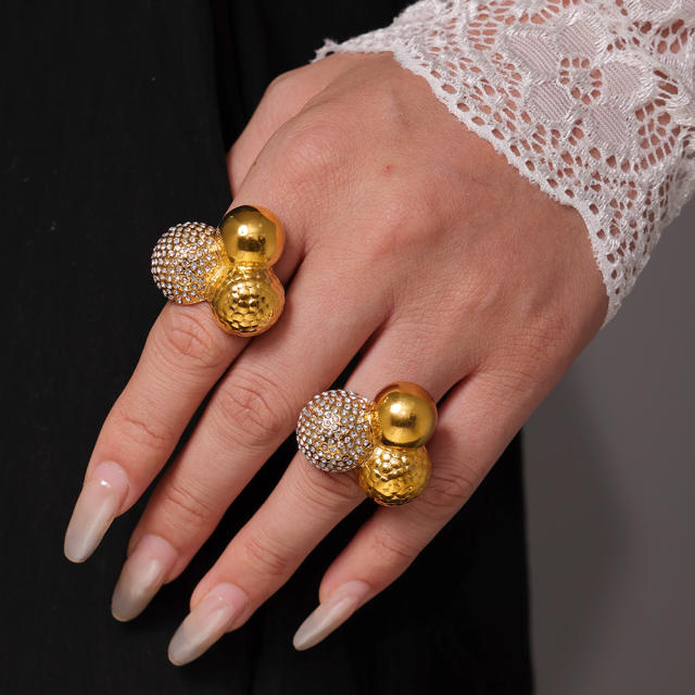 316l CHUNKY BALL diamond stainless steel finger rings
