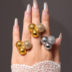 316l CHUNKY BALL diamond stainless steel finger rings