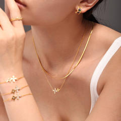 Dainty diamond clover stainless steel necklace bracelet set