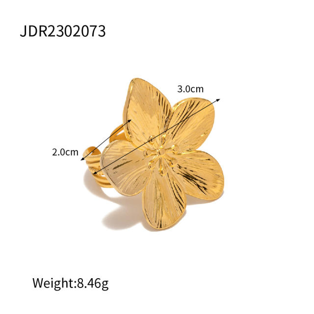Unique irregular design flower chunky stainless steel rings collection