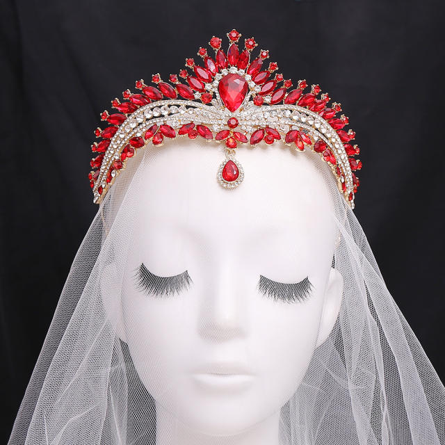 Delicate head drop colorful rhinestone luxury wedding hair crown