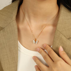Dainty natural stone white butterfly charm stainless steel necklace