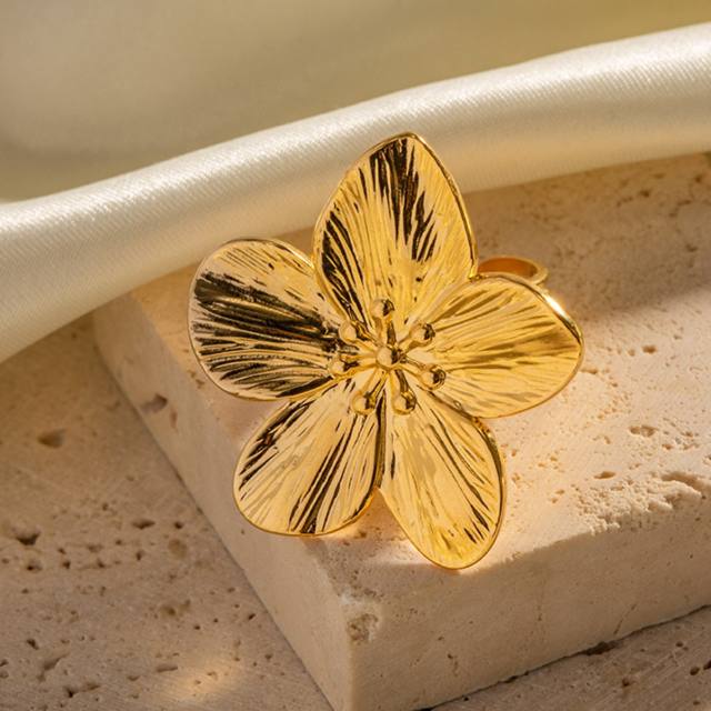 Unique irregular design flower chunky stainless steel rings collection