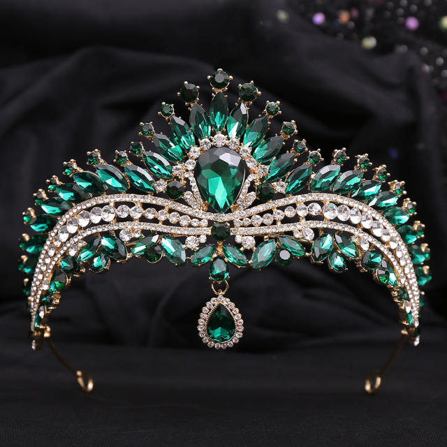 Delicate head drop colorful rhinestone luxury wedding hair crown