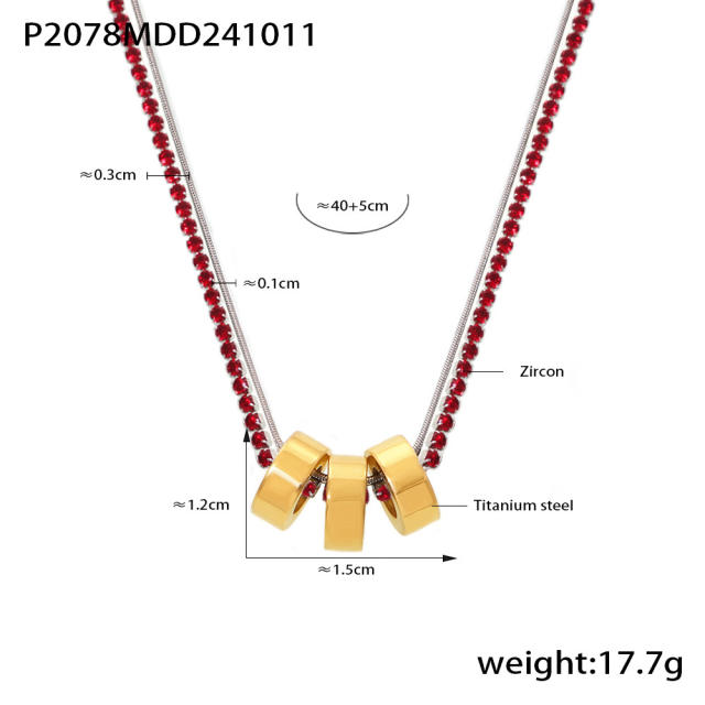 316L tennis chain stainless steel chain gold circle pendant stainless steel necklace