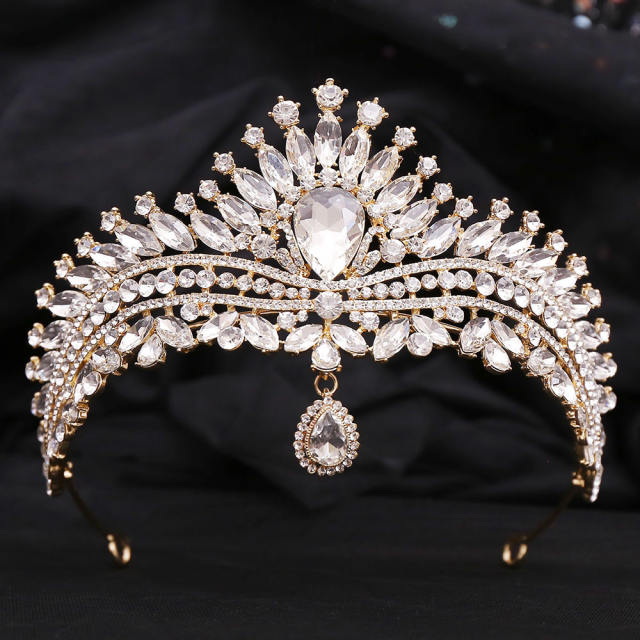 Delicate head drop colorful rhinestone luxury wedding hair crown