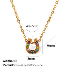 Sweet rainbow cz clover u shape pendant dainty stainless steel necklace