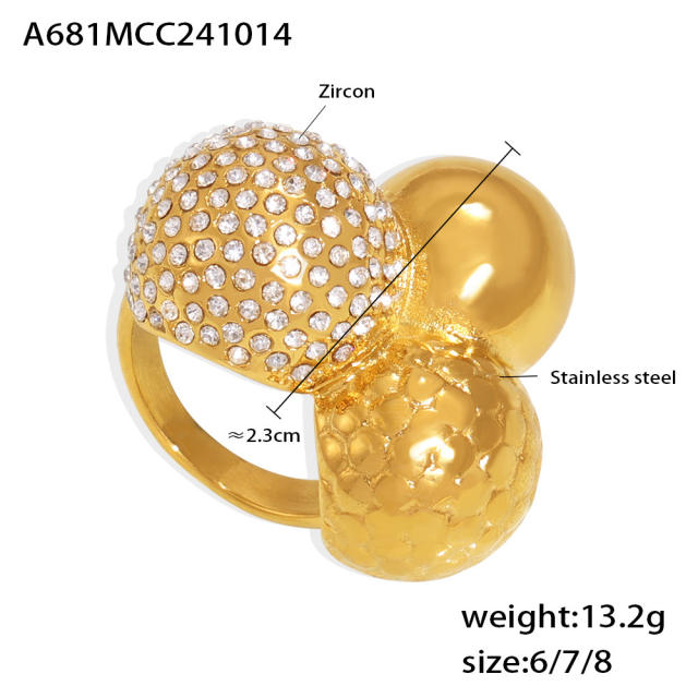 316l CHUNKY BALL diamond stainless steel finger rings