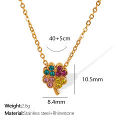 Sweet rainbow cz clover u shape pendant dainty stainless steel necklace