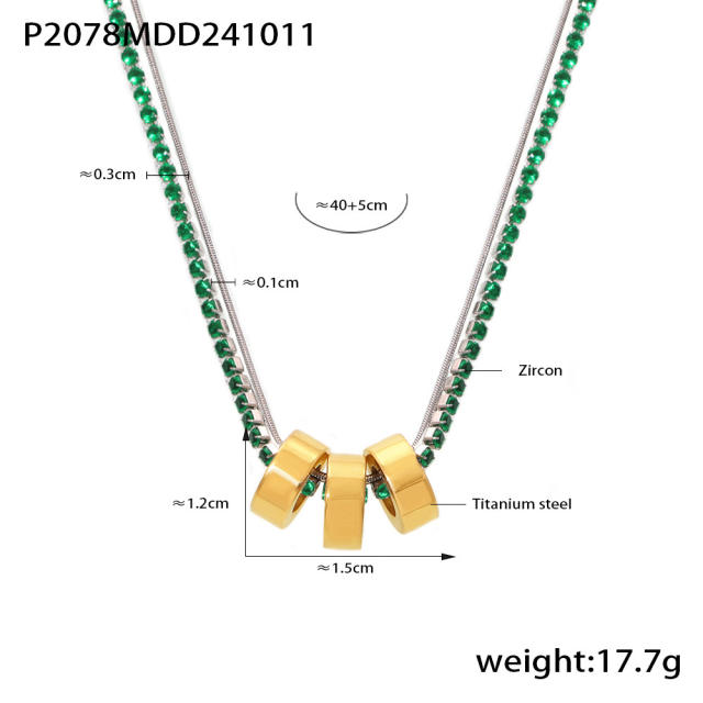 316L tennis chain stainless steel chain gold circle pendant stainless steel necklace