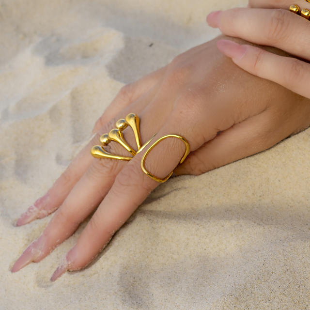 Unique irregular design flower chunky stainless steel rings collection