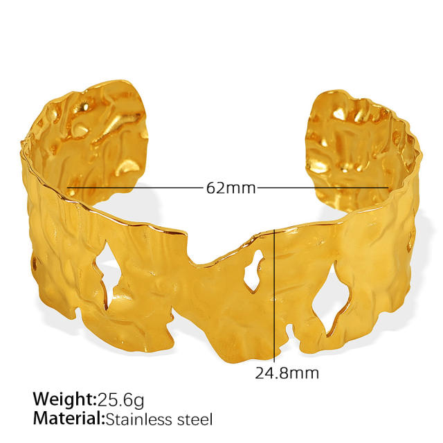 Punk trend hollow out chunky stainless  steel cuff bangle