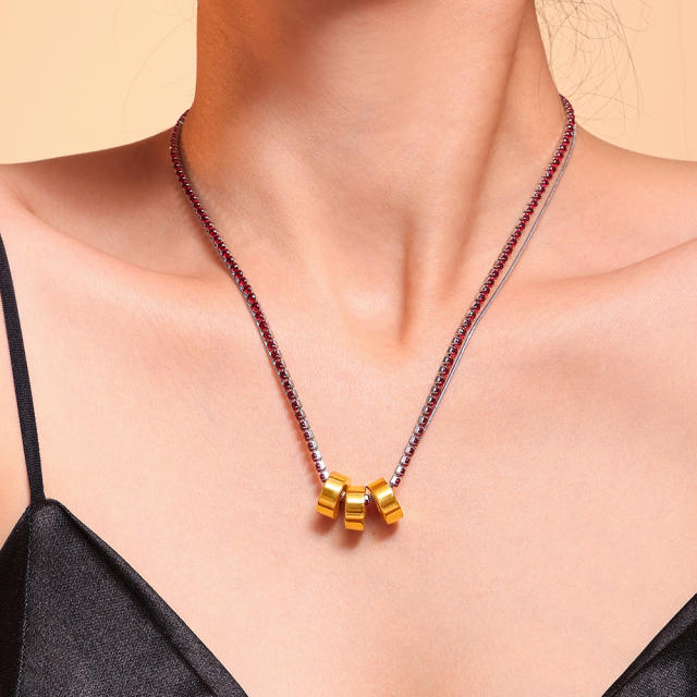 316L tennis chain stainless steel chain gold circle pendant stainless steel necklace