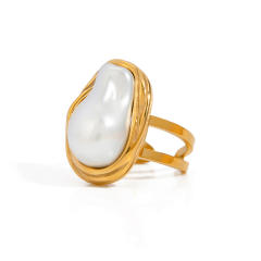 Chunky baroque pearl stainless steel finger rings