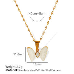 Dainty natural stone white butterfly charm stainless steel necklace