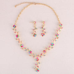 Delicate diamond flower colorful wedding necklace set