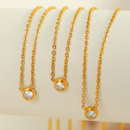 Dainty diamond stainless steel bezel necklace