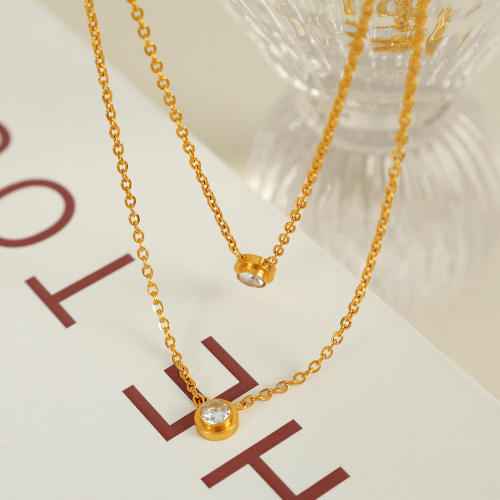 Dainty diamond stainless steel bezel necklace