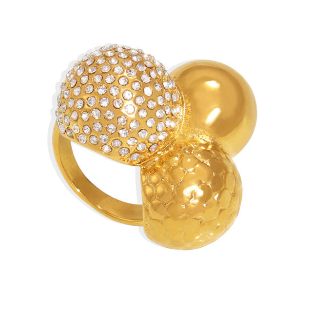 316l CHUNKY BALL diamond stainless steel finger rings