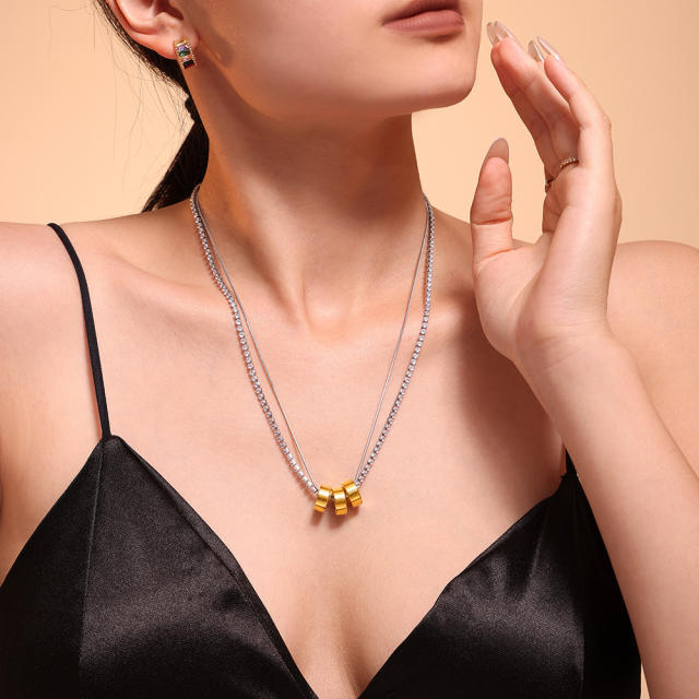316L tennis chain stainless steel chain gold circle pendant stainless steel necklace