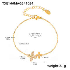 Dainty diamond clover stainless steel necklace bracelet set
