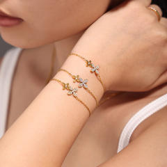 Dainty diamond clover stainless steel necklace bracelet set