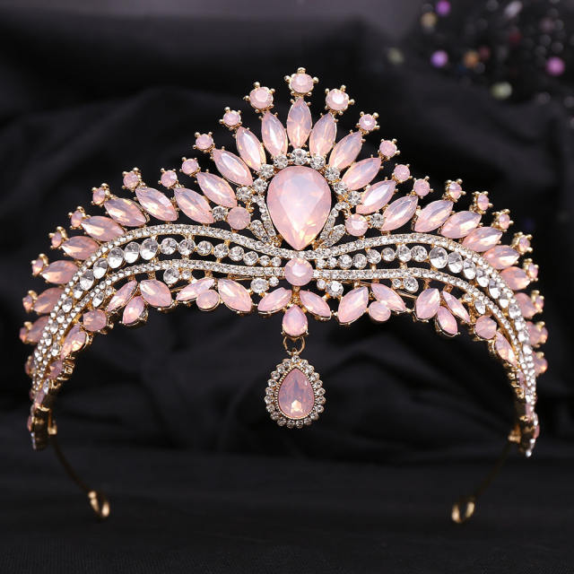 Delicate head drop colorful rhinestone luxury wedding hair crown