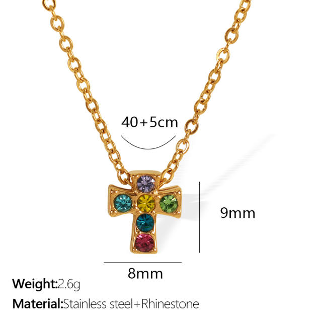 Sweet rainbow cz clover u shape pendant dainty stainless steel necklace
