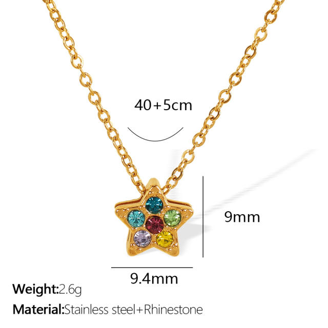Sweet rainbow cz clover u shape pendant dainty stainless steel necklace